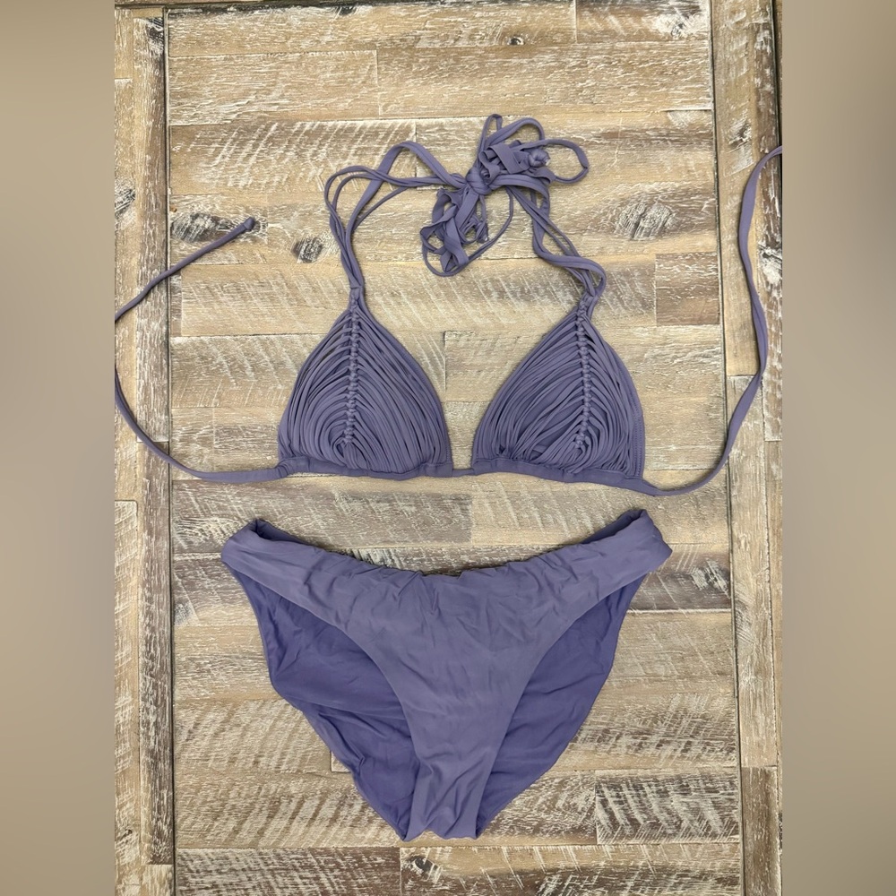 Pilyq Lavender Purple String Triangle Bikini Set
